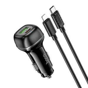Cargador Auto Hoco Z58A Rank 48W PD30W+QC3.0 Cable C a iP Negro