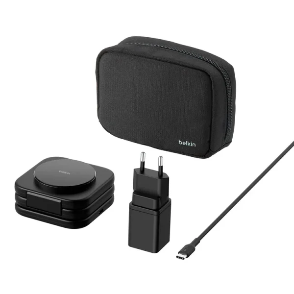 Base de carga 3 en 1 inalambrica plegable de viaje Qi2 Belkin negra