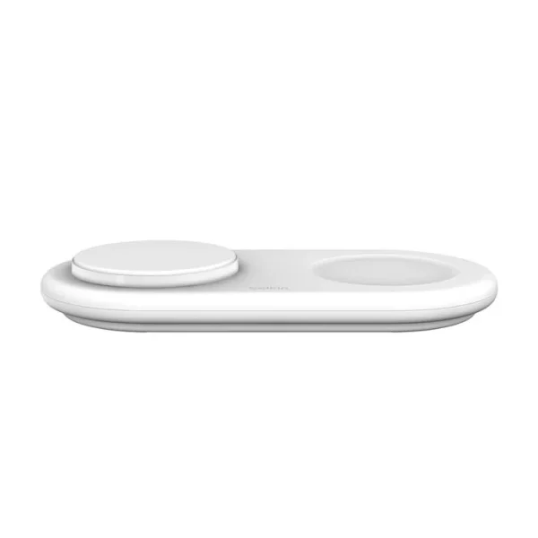 Base de carga 2 en 1 inalambrica plana Qi2 con USB-C Belkin blanca