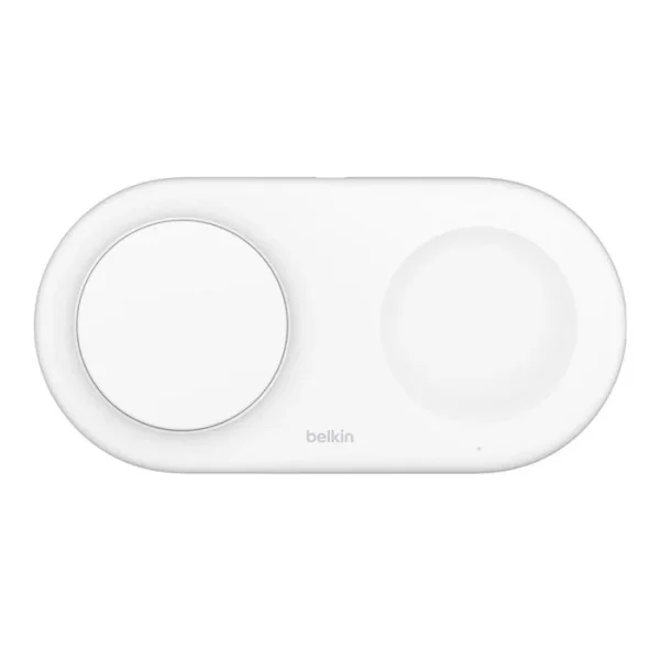 Base de carga 2 en 1 inalambrica plana Qi2 con USB-C Belkin blanca