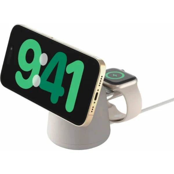 Base de carga 2 en 1 inalambrica Qi2 Belkin blanca