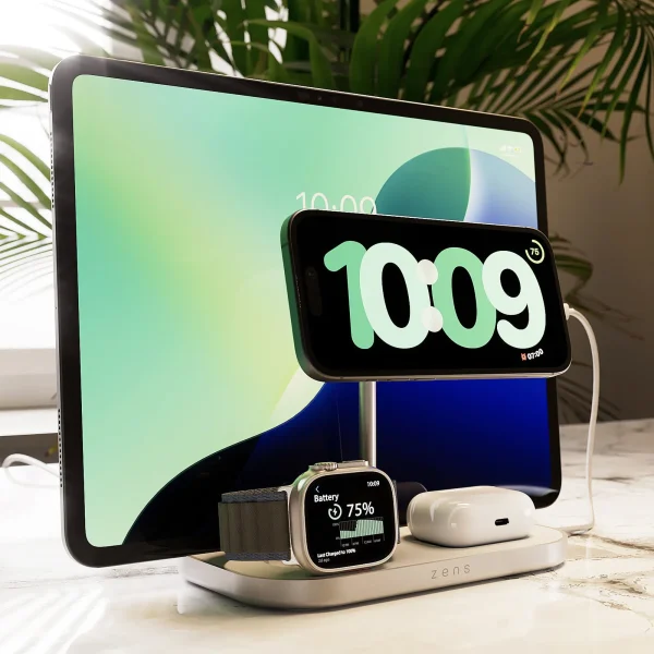 Base de carga 4 en 1 Wireless 60W USB-C Zens blanca